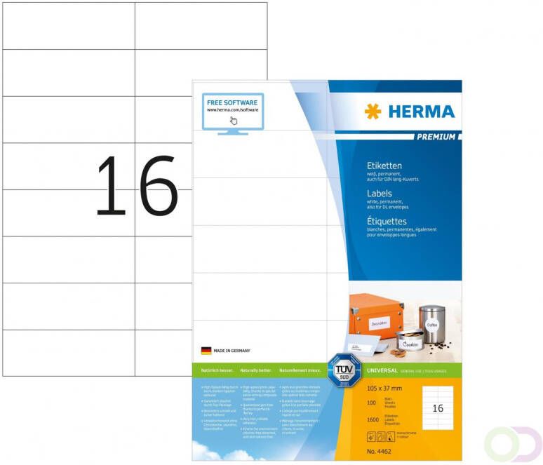 Herma PREMIUM etiketten 4462 A4 105 x 37 mm wit permanent hechtend