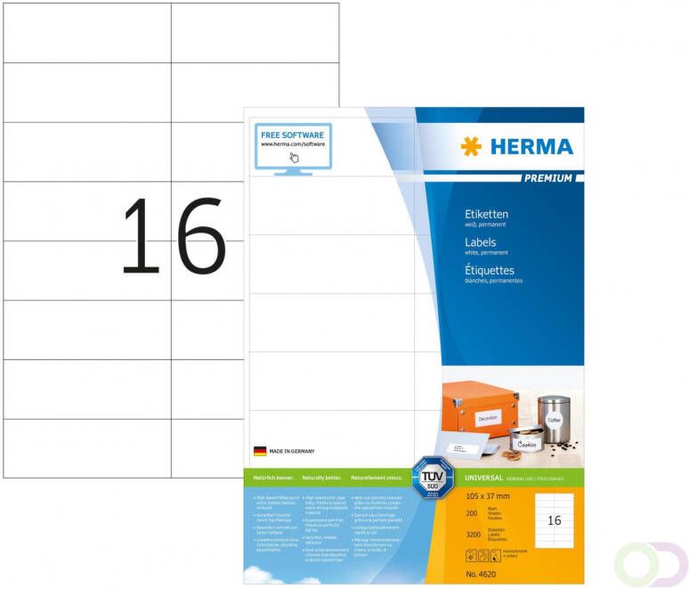 Herma PREMIUM etiketten A4 105 x 37 mm wit permanent hechtend