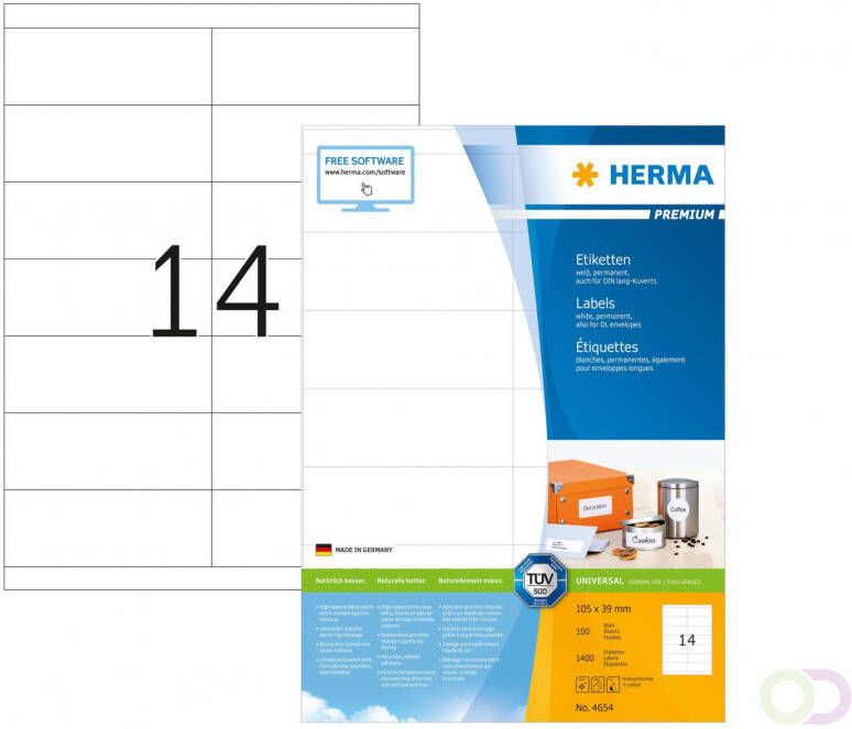 Herma PREMIUM etiketten A4 105 x 39 mm wit permanent hechtend