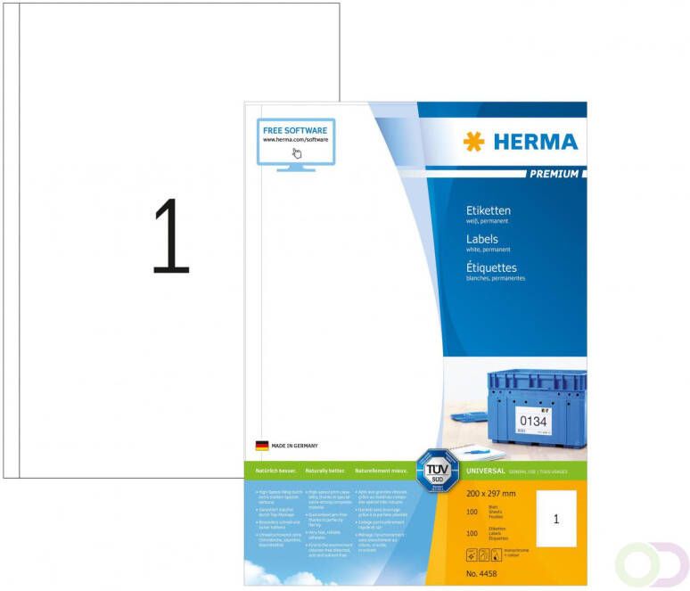 Herma PREMIUM etiketten A4 200 x 297 mm wit permanent hechtend