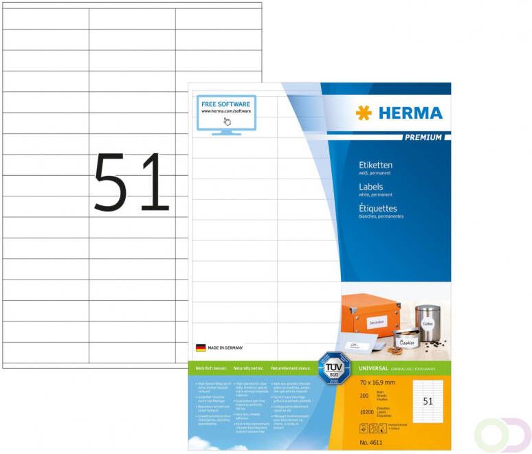 Herma PREMIUM etiketten A4 70 x 16 9 mm wit permanent hechtend