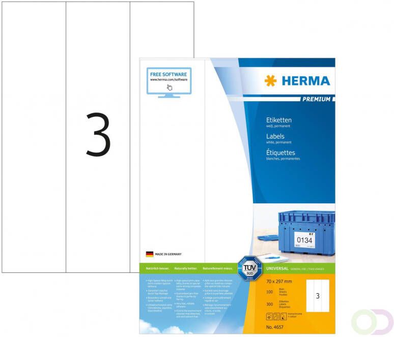 Herma PREMIUM etiketten A4 70 x 297 mm wit permanent hechtend
