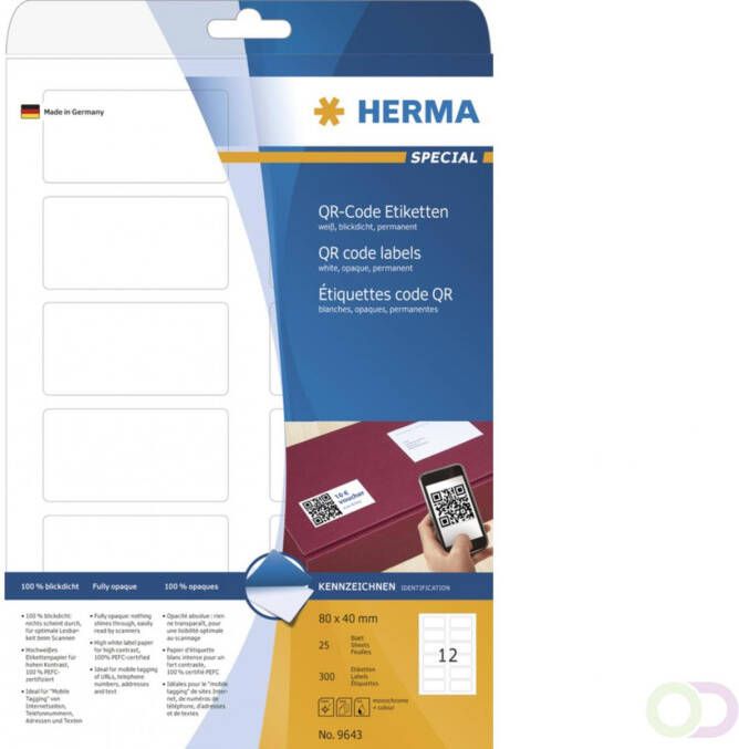 Herma QR-code-etiketten A4 80x40 wit papier mat ondoorzichtig 300 st.