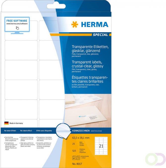 Herma Transparante folie-etiketten glashelder A4 63 5 x 38 1 mm weervast permanen