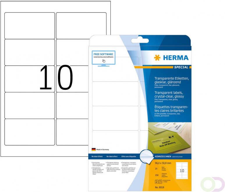 Herma Transparante folie etiketten glashelder A4 96 x 50 8 mm weervast permanent