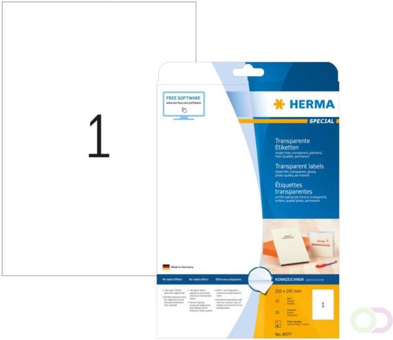 Herma Transparante inkjet etiketten A4 210x297 25 vel