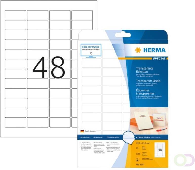 Herma Transparante inkjet etiketten A4 45.7x21.2mm 25 vel