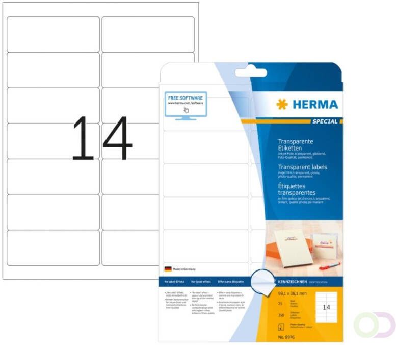 Herma Transparante inkjet etiketten A4 99.1x38.1mm 25 vel