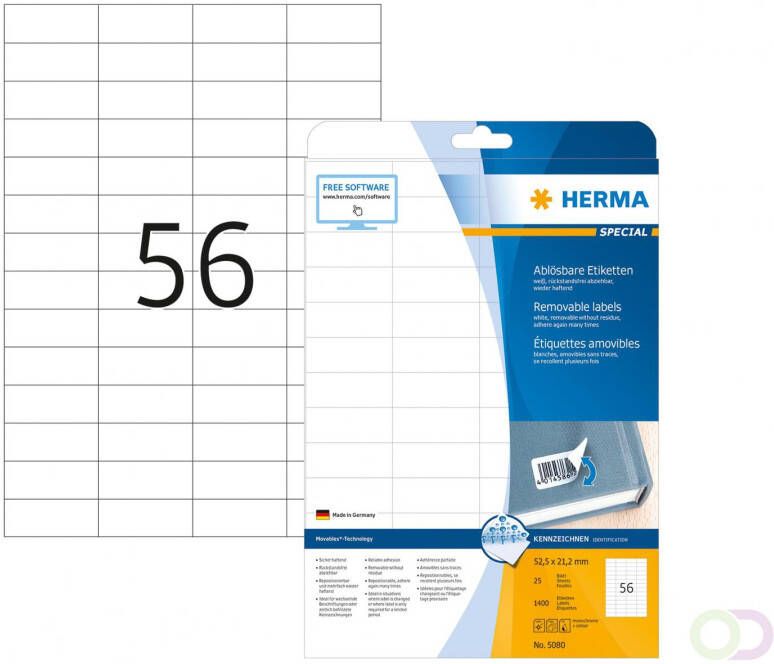 Herma Verwijderbare etiketten A4 52 5 x 21 2 mm wit wit MovablesÂ® Technology