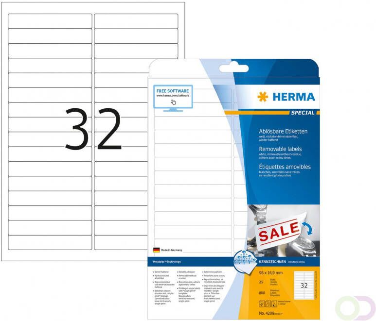 Herma Verwijderbare etiketten A4 96 x 16 9 mm wit wit MovablesÂ® Technology