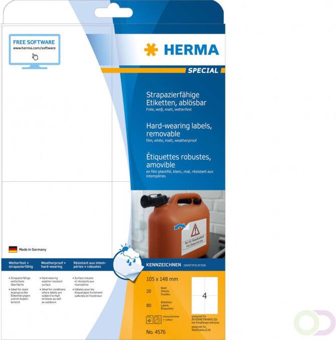 Herma Weervaste folie etiketten A4 105 0 x 148 0 mm wit verwijderbaar