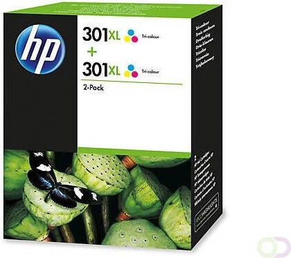 HP 301XL originele high-capacity drie-kleuren inktcartridges 2-pack (D8J46AE)