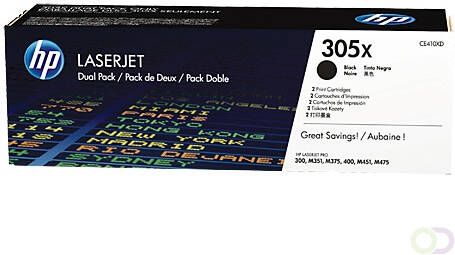 HP 305X originele high-capacity zwarte LaserJet tonercartridge 2-pack (CE410XD)