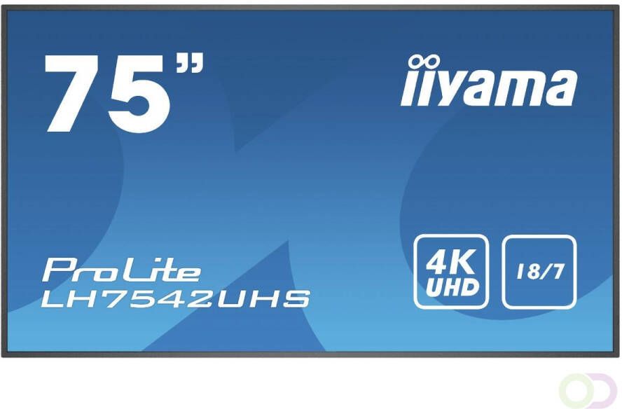Iiyama PROLITE LH7542UHS-B3 Digitale signage flatscreen 189 2 cm (74.5") IPS 500 cd mÂ² 4K Ultra HD Zwart Type processor Android