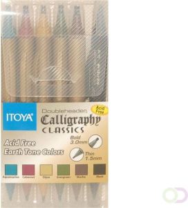 Itoya Kalligrafiepen CL10 1.5 Ã©n 3.0mm penpunt set Ã  6 basis funkleuren
