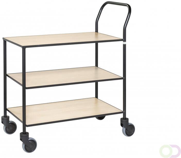 Kongamek Geheel gelaste Design-trolley 3 planken zwart hout berken met rem