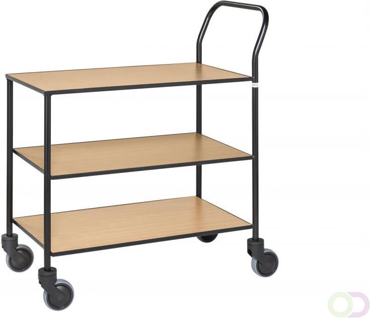 Kongamek Geheel gelaste Design-trolley 3 planken zwart hout beuken