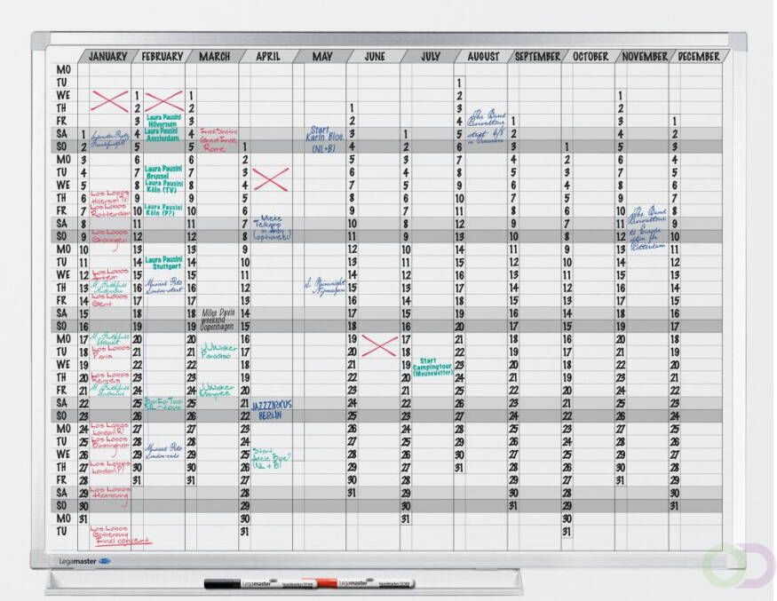 Legamaster Planbord professional jaarplanner hor 90x120cm