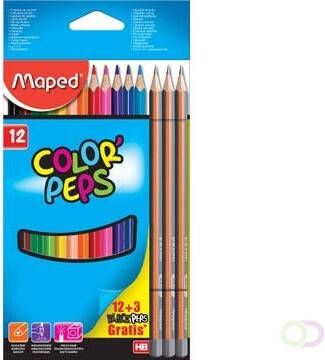 Maped kleurpotloden Color'Peps kartonnen etui met 12 + 3 Black'Peps potloden gratis