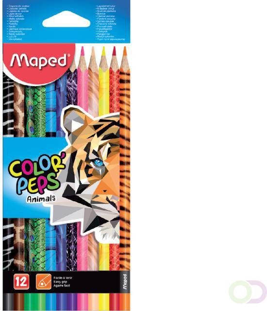 Maped kleurpotloden Color&apos Peps Animals kartonnen etui met 12 stuks in geassorteerde kleuren