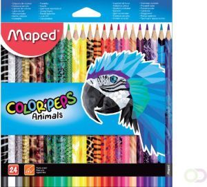 Maped kleurpotloden Color&apos Peps Animals kartonnen etui met 24 stuks in geassorteerde kleuren