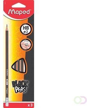 Maped potlood Black&apos;Peps HB met gum kartonnen ophangetui met 3 stuks