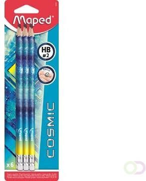 Maped potlood Cosmic Teens met gum geassorteerde kleuren blister met 6 stuks