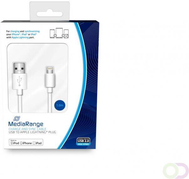 MediaRange Charge and sync cable USB 2.0 to Apple LightningÂ plug 1.0m white