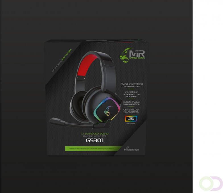 MediaRange Gaming Series bedrade 7.1 surround sound gaming-headset met volumeregeling en RGB-kleurmodus zwart rood