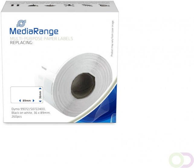 MediaRange Multi-purpose paper labels for label printers using Dymo 99012 S0722400 permanent adhesive 36x89mm 260 pcs black