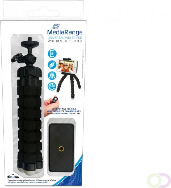 MediaRange Universal mini tripod with flexible legs and remote shutter black