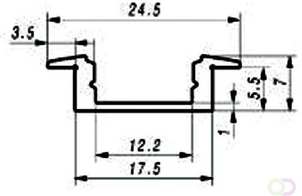 ALUMINIUMPROFIEL VOOR LEDSTRIPS VOOR INBOUW HOOGTE 7 mm TRANSPARANTE DIFFUSOR 2 m