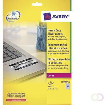 Avery Zweckform Avery ultra-sterke zilverkleurige etiketten ft 45 7 x 21 2 mm (b x h) 960 stuks 48 per blad