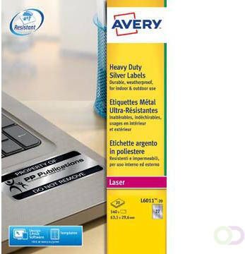 Avery Zweckform Avery L6011-20 ultra-sterke etiketten ft 63 5 x 29 6 mm (b x h) 540 etiketten zilver