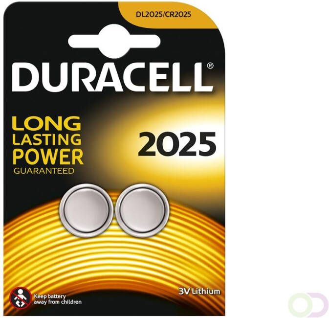 Duracell Batterij knoopcel 2xCR2025 lithium Ã20mm 3V-170mAh