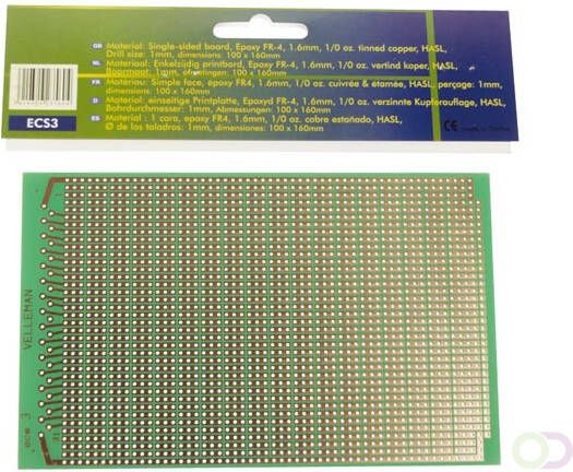 Velleman EUROCARD 3 GATEN PER EILAND 100x160mm FR4 (1st. bl.)