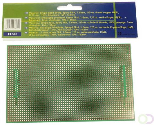 Velleman EUROCARD MET CENTRONIX SUB-D PATROON 100x160mm FR4 (1st. bl.)