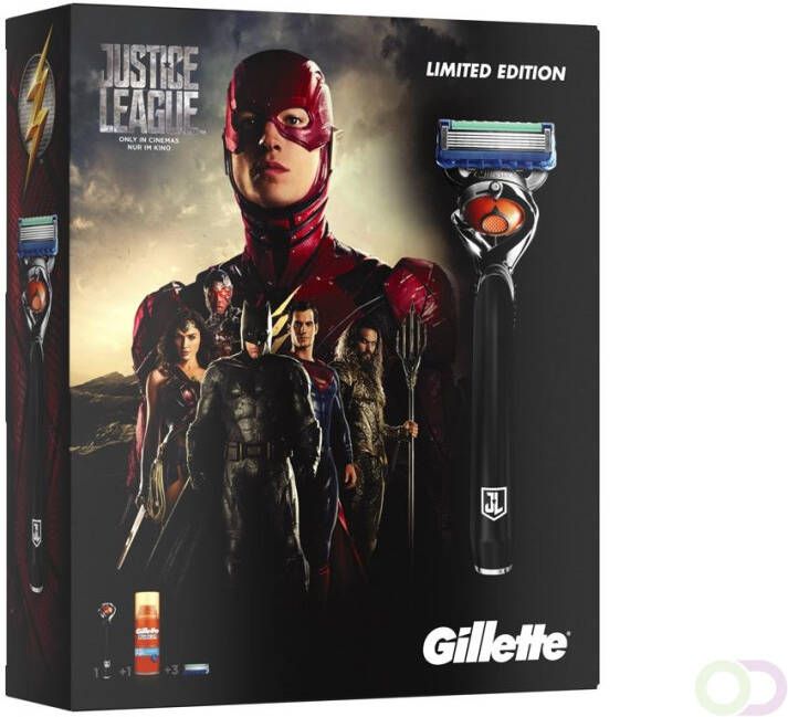 Gillette Fusion Geschenkset Flexball Justice League + 2 Mesjes + Scheergel 75 ml