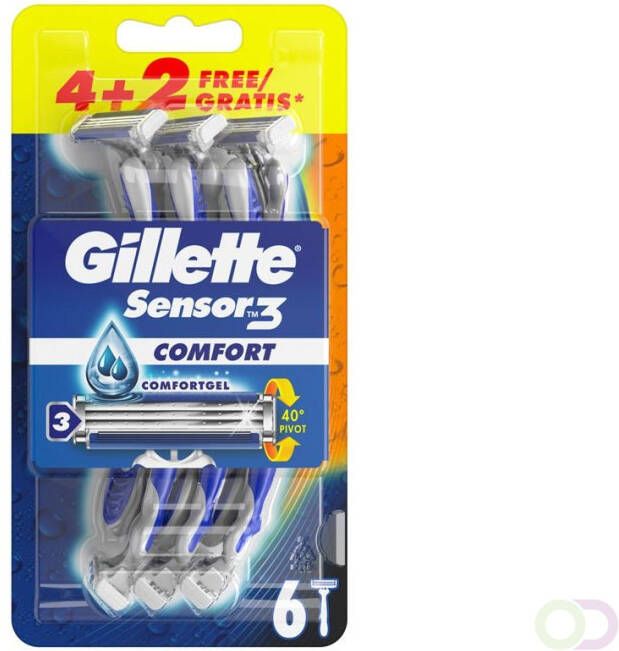 Gillette Sensor3 Comfort Wegwerpmesje Voor Mannen Verpakking Van 4+2