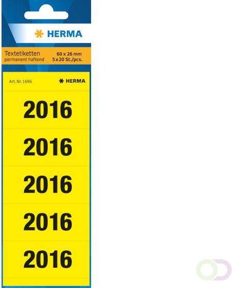 HERMA 1696 Jaartallen 2016 voor ordners 60 x 26 mm geel permanent hechtend