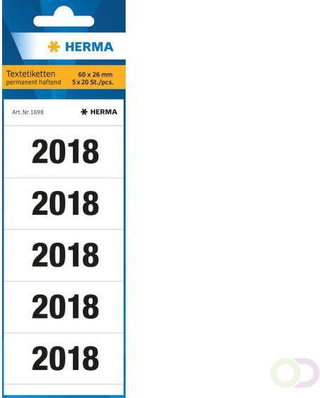 HERMA 1698 Jaartallen 2018 voor ordners 60 x 26 mm wit permanent hechtend