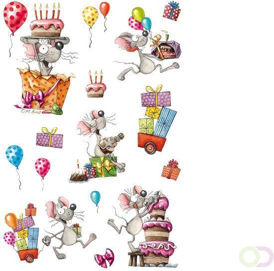 HERMA 3713 Stickers Happy Birthday Muis Glitter Folie