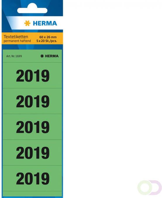 Herma Jaartallen 2019 voor ordners 60 x 26 mm groen permanent hechtend