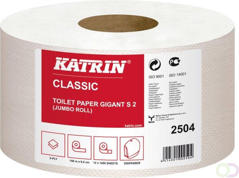 Katrin jumbo toiletpapier Classic wit 2laags afm. 8 8x25 12x600vel