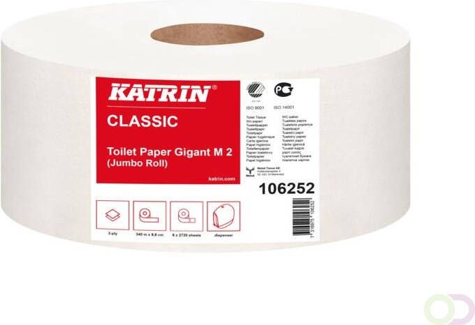 KATRIN toiletpapier Classic Gigant M2 2 laags 2720 vel per rol pak van 6 rollen