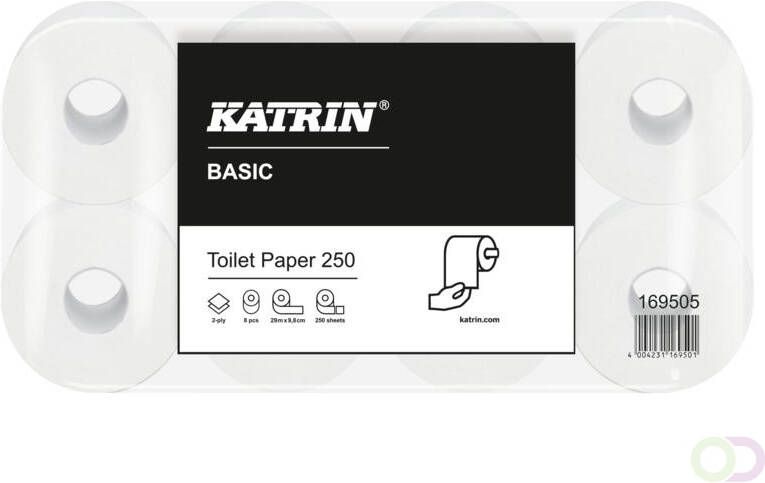 Katrin toiletpapier Bassic natuur wit 2laags 250vel per rol 8x8rollen