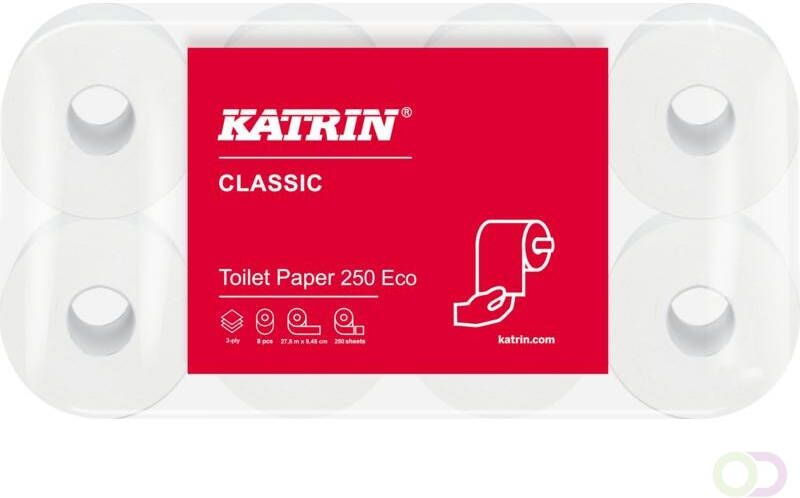 Katrin toiletpapier Classic natuurwit 3laags 250vel per rol 9x8rollen