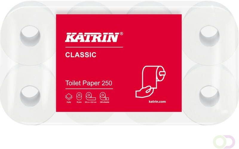 Katrin toiletpapier Classic wit 2laags 250vel per rol 8x8rollen