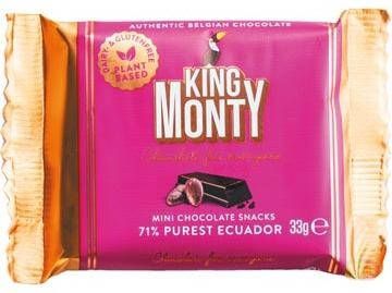 Merkloos King Monty chocolade Purest Ecuador snack van 33 g pak van 12 stuks