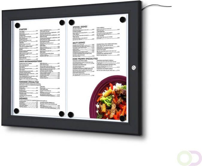 Menuvitrine Vergrendelbaar Outdoor LED Verlicht Zwart 2x A4